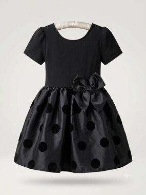 Girls Black Polka Dot Bow Dress